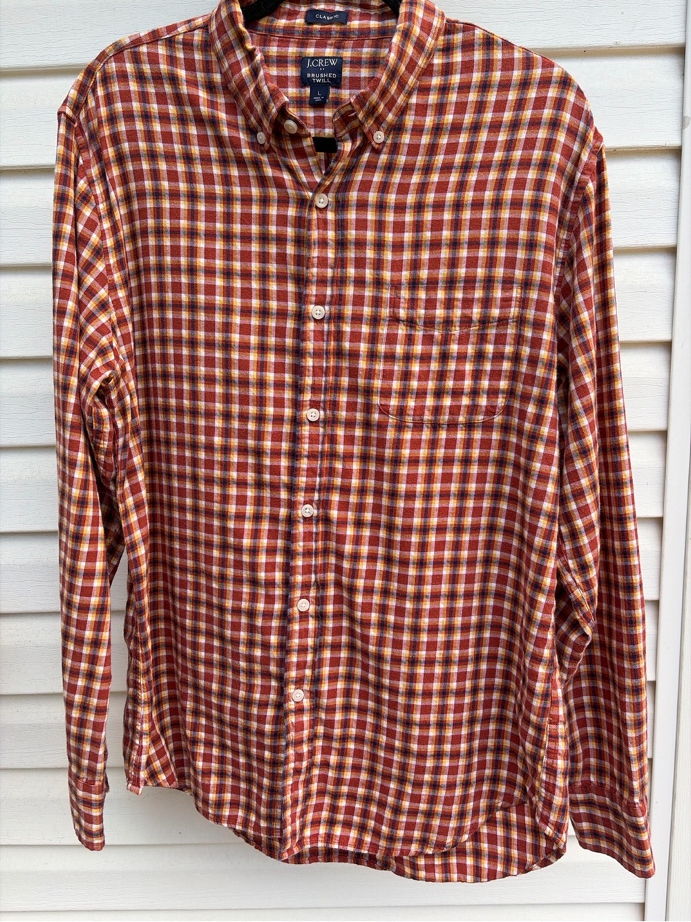 J. Crew Men's Red and Tan Plaid Button-Down Shirt